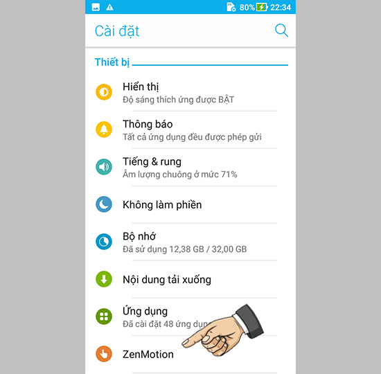 Vào cài đặt ZenMotion